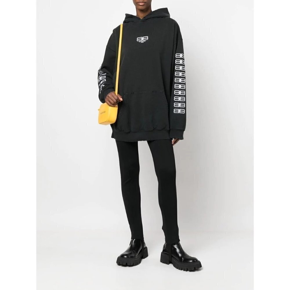 Balenciaga BB-Embroidered Oversized Hoodie in Black Large New Unisex Sweatshirt